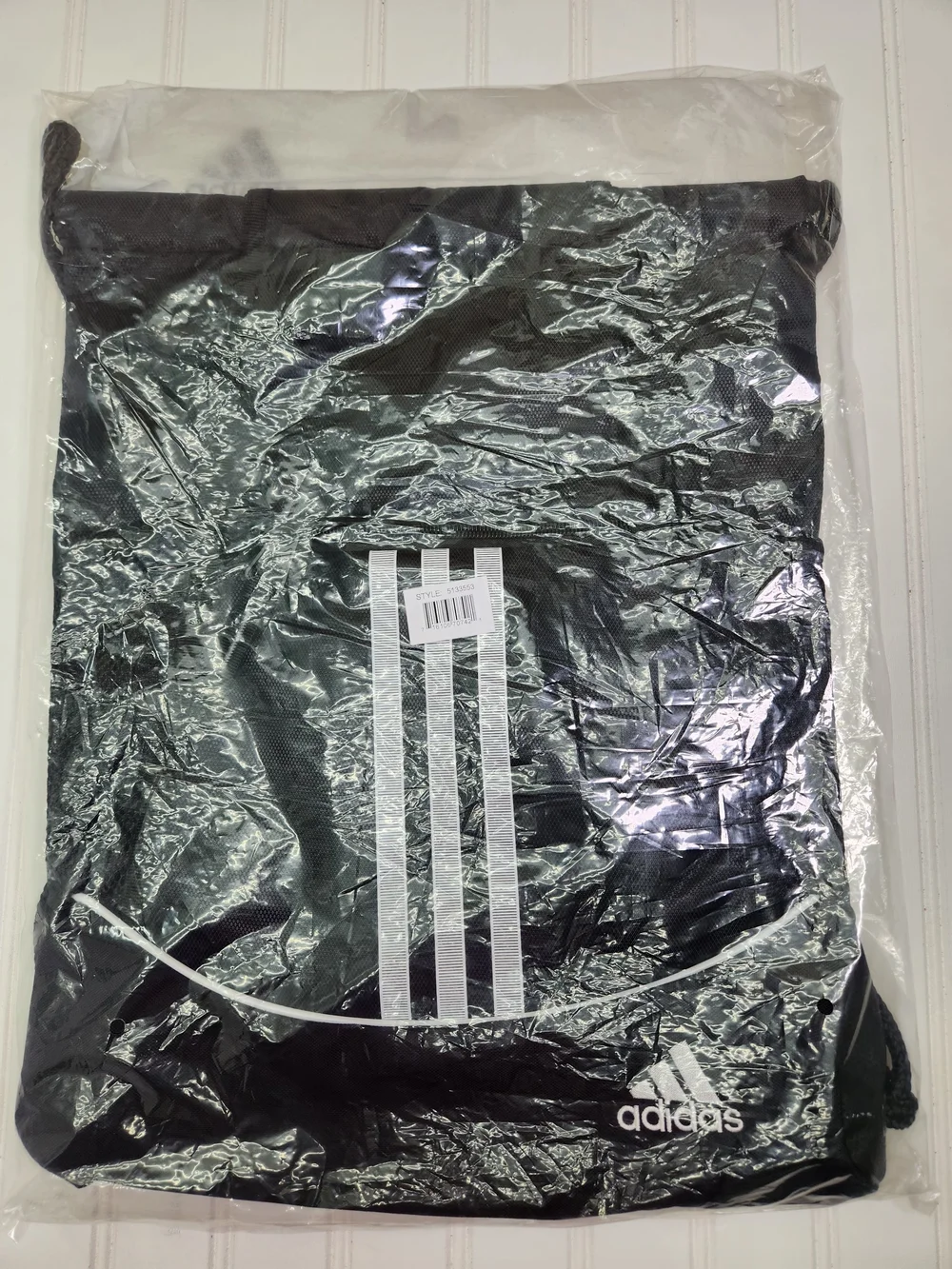 adidas Black Drawstring Duffel Bag with White Stripes